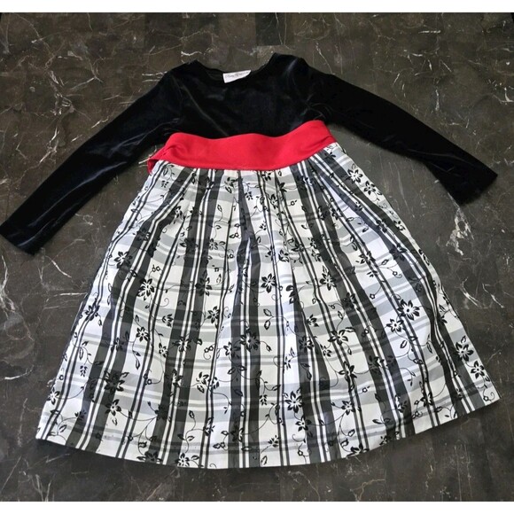 Rare Editions Dress Girls Size 6 Plaid With Black Velvet & Red Silk Bow Holiday - Picture 6 of 10